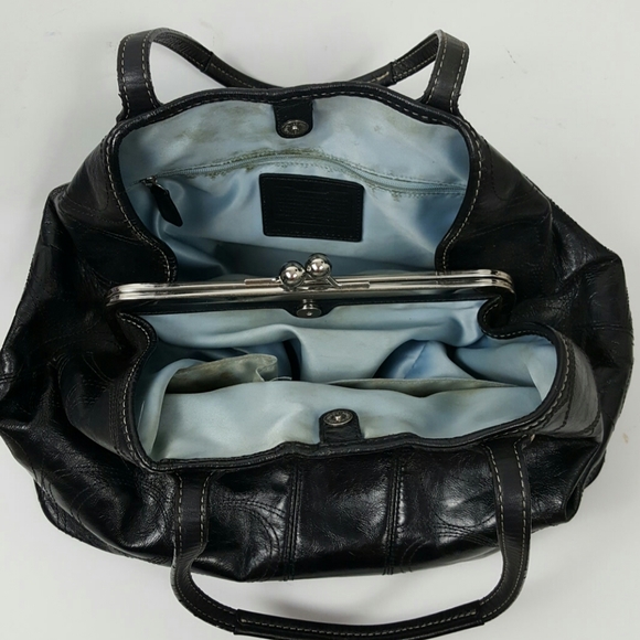 Coach black patten logo 3 different sections bag purse - Picture 2 of 8